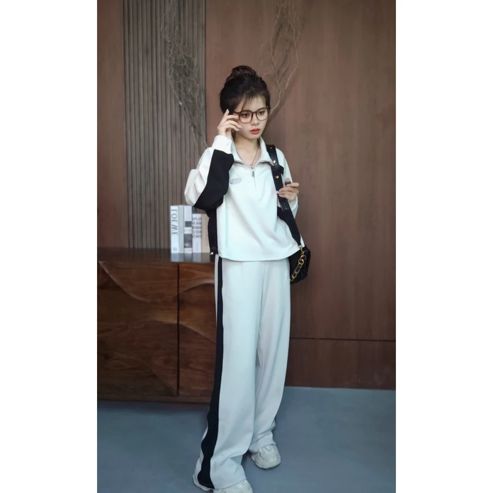 水立坊运动套装女立领长袖卫衣+高腰直筒裤两件套 2002