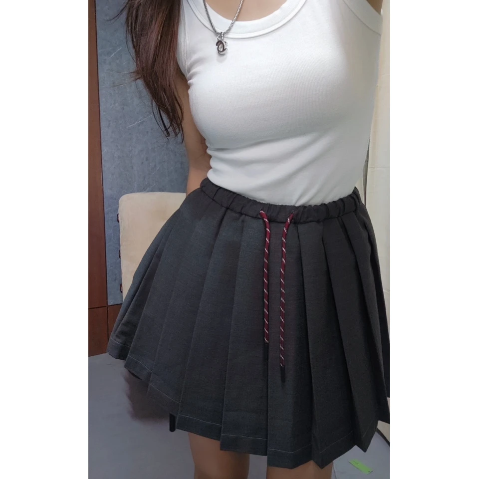 抽绳系带百褶半身裙女高腰小个子洋气A字裙短裙子 9168