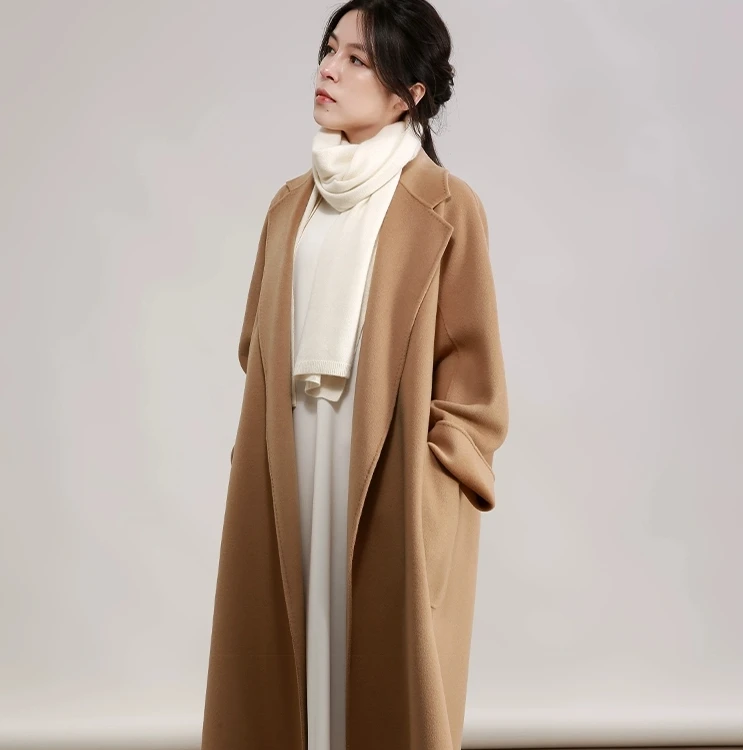 100%山羊绒大衣睡袍时尚气质女士宽松百搭长款秋冬2024新款