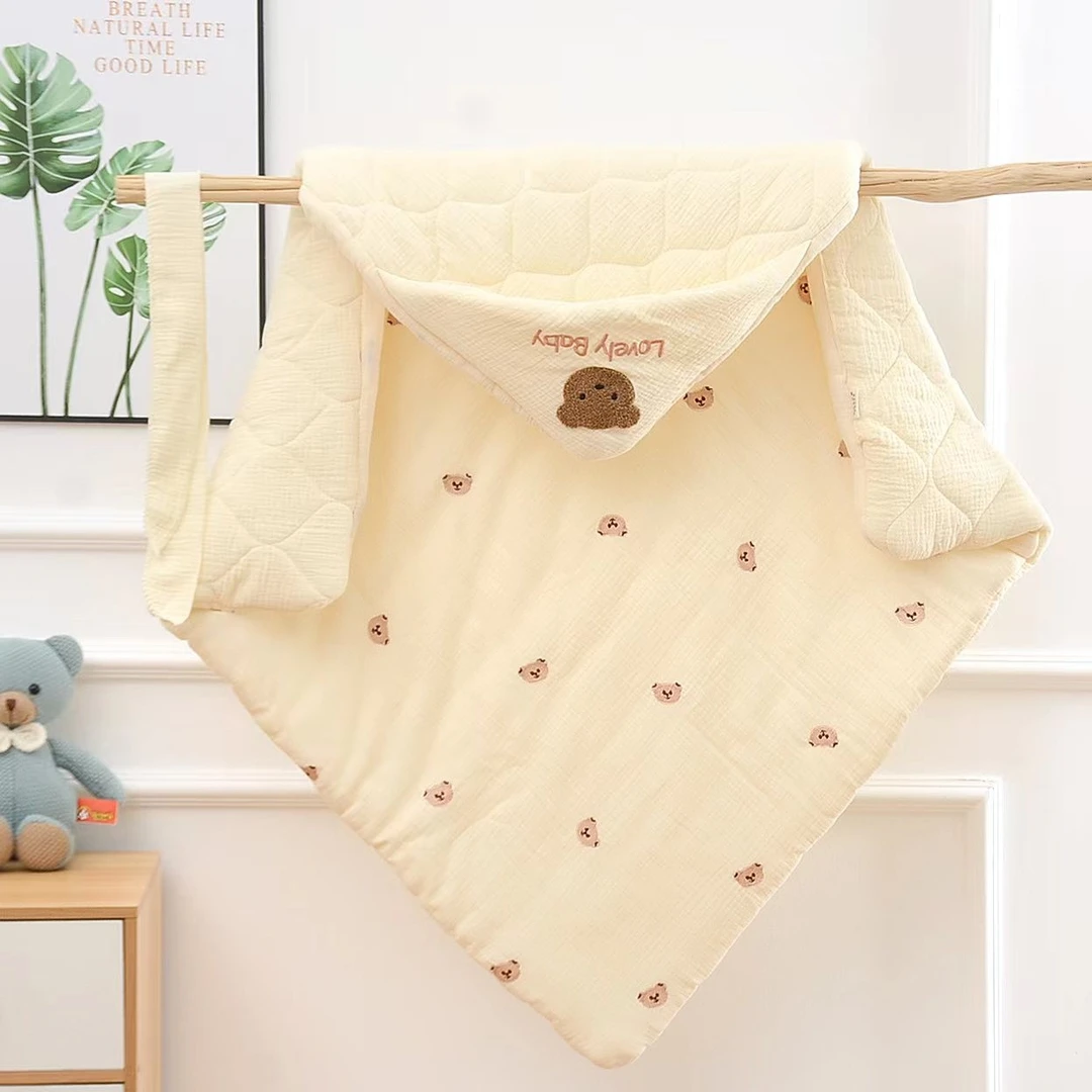 婴儿刺绣适用纯棉抱被加厚秋冬季抱被呵护新生儿娇嫩肌肤