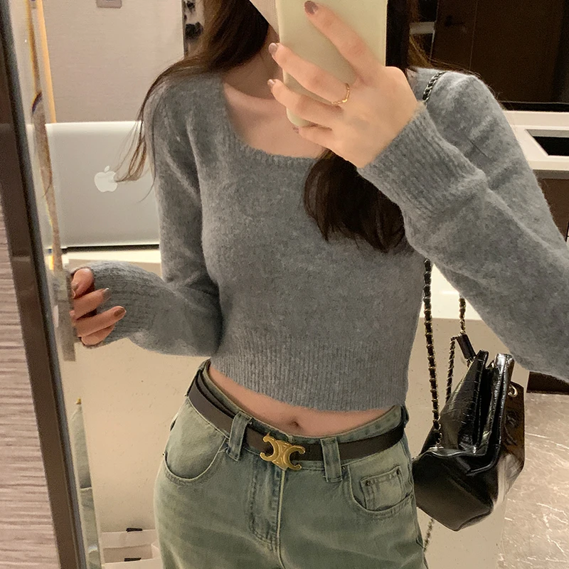 软糯毛衣打底衫女秋冬温柔风气质内搭修身短款高腰上衣甜辣针织衫