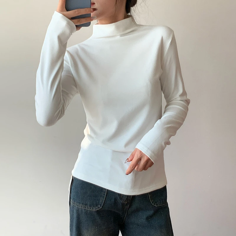 半高领加绒纯色打底衫女装内搭春秋季洋气新款德绒磨毛中领上衣