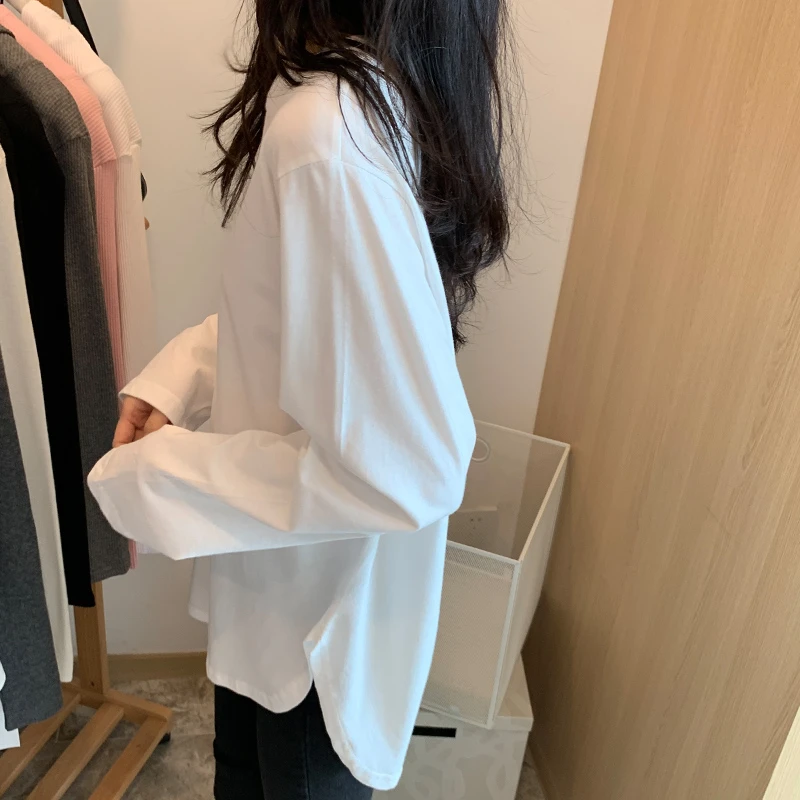 白色长袖打底衫女秋冬2024新款弧形下摆设计感T恤内搭棉质上衣