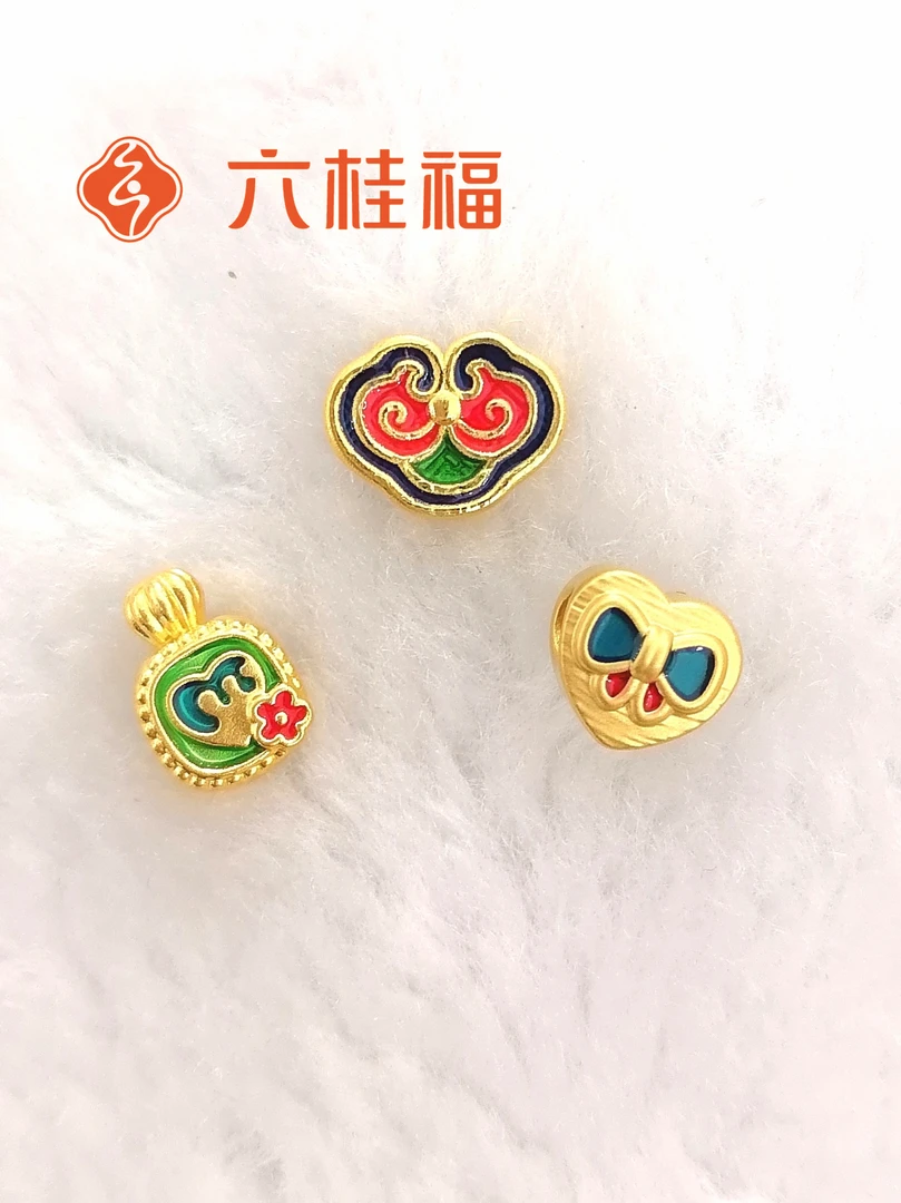 【爆款珐琅彩中穿】六桂福足金彩色中穿时尚潮流百搭款转运珠