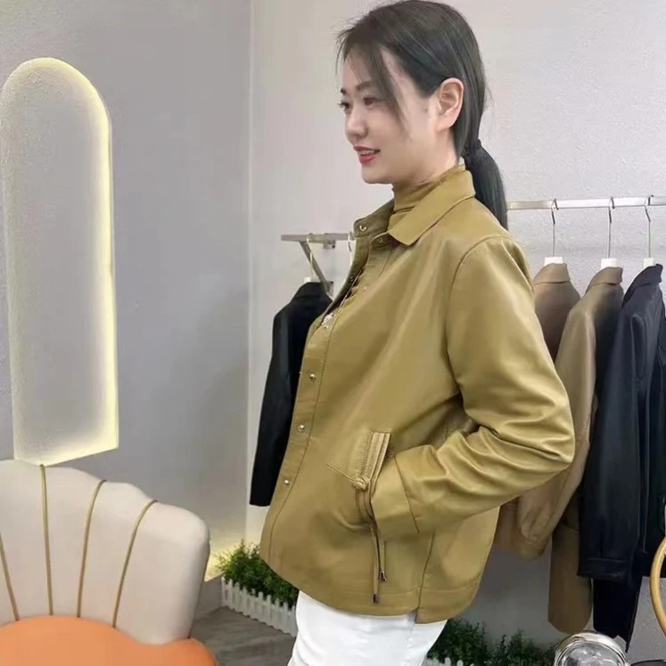 海宁皮衣外套女短款宽松大码休闲皮夹克韩版时尚春秋女装2023新款