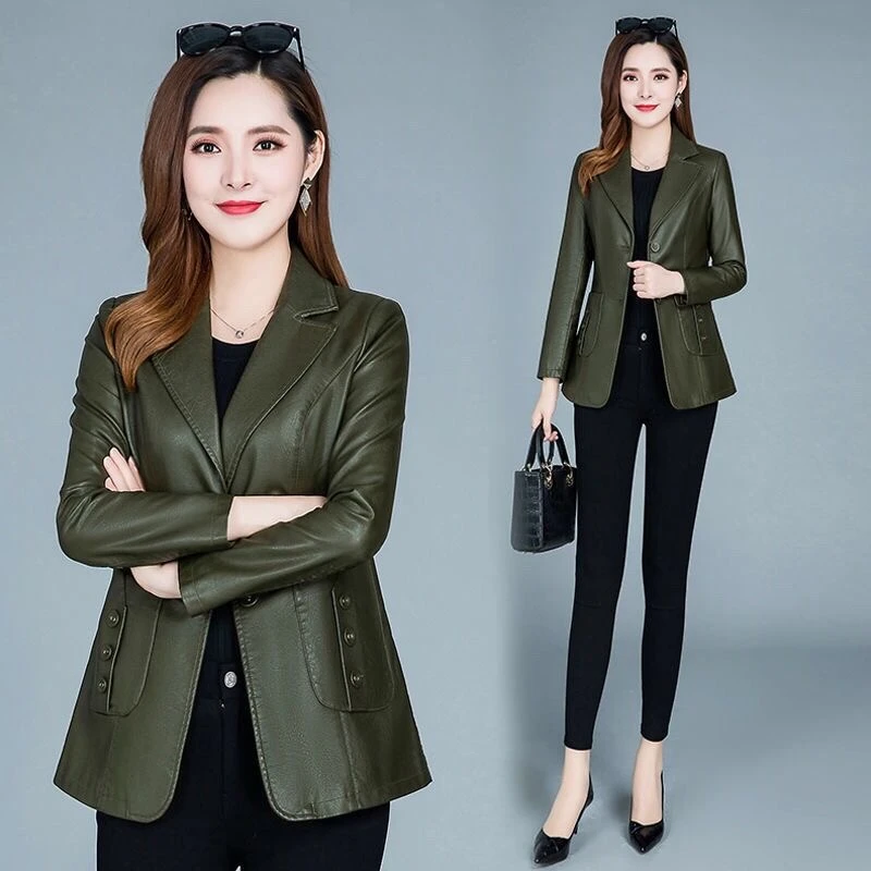 皮衣外套女2025春秋新款洋气修身显瘦女士皮夹克西装领皮衣女短款