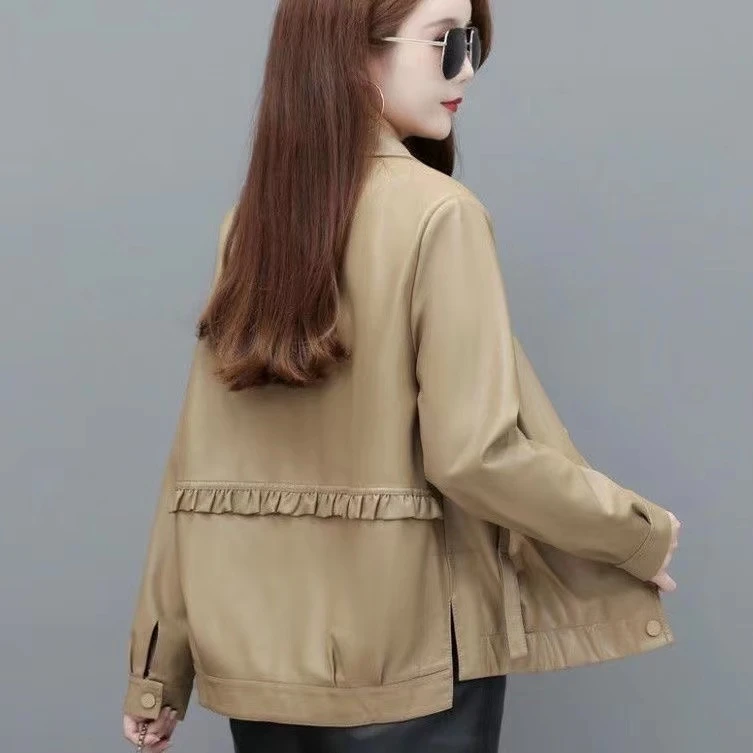 皮衣外套女短款2025海宁春秋新潮大码女装宽松休闲韩版妈妈皮夹克