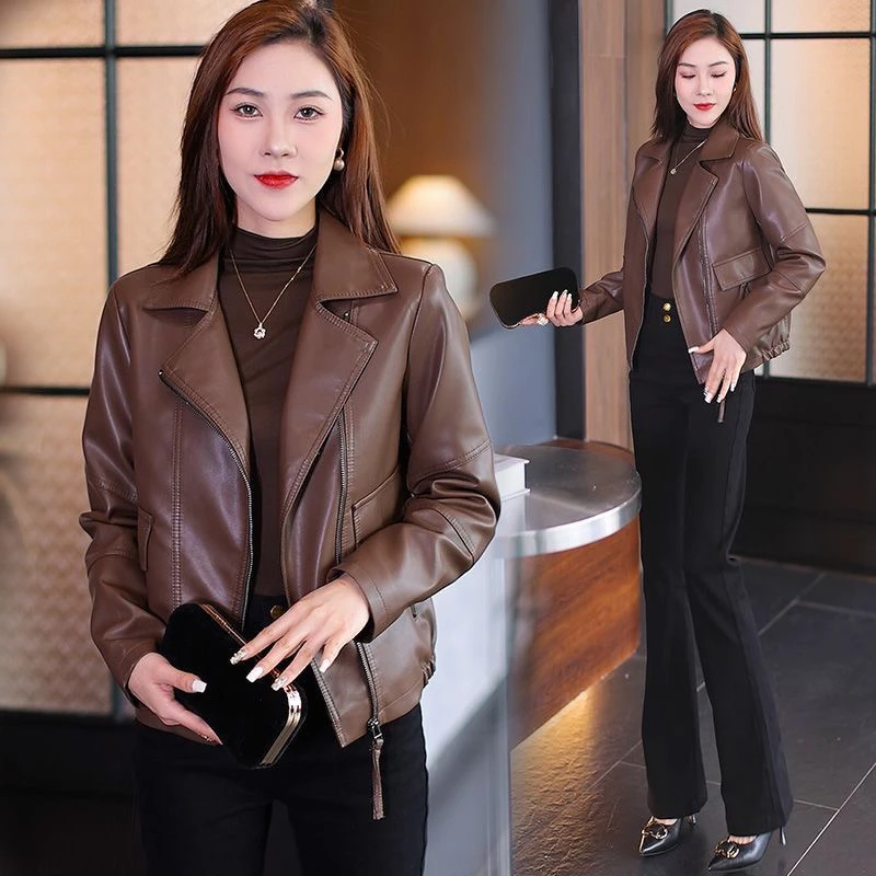 2025秋季新款蛋白皮短皮衣女外套韩版气质小个子休闲机车服皮夹克