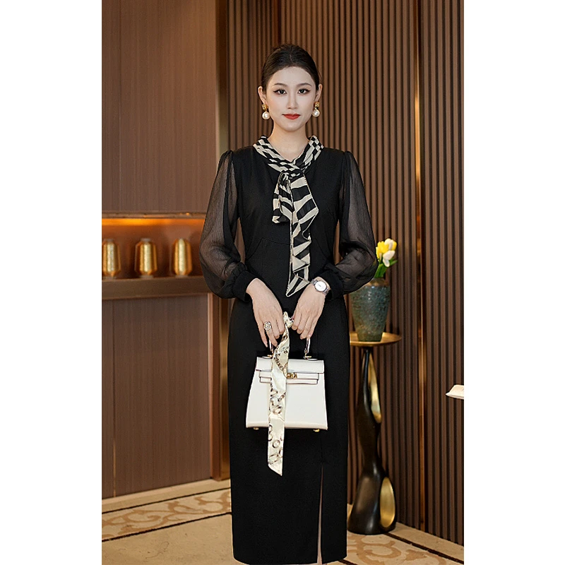 2024新款连衣裙裙子显瘦气质长袖长裙轻奢时尚黑色法式修身24111