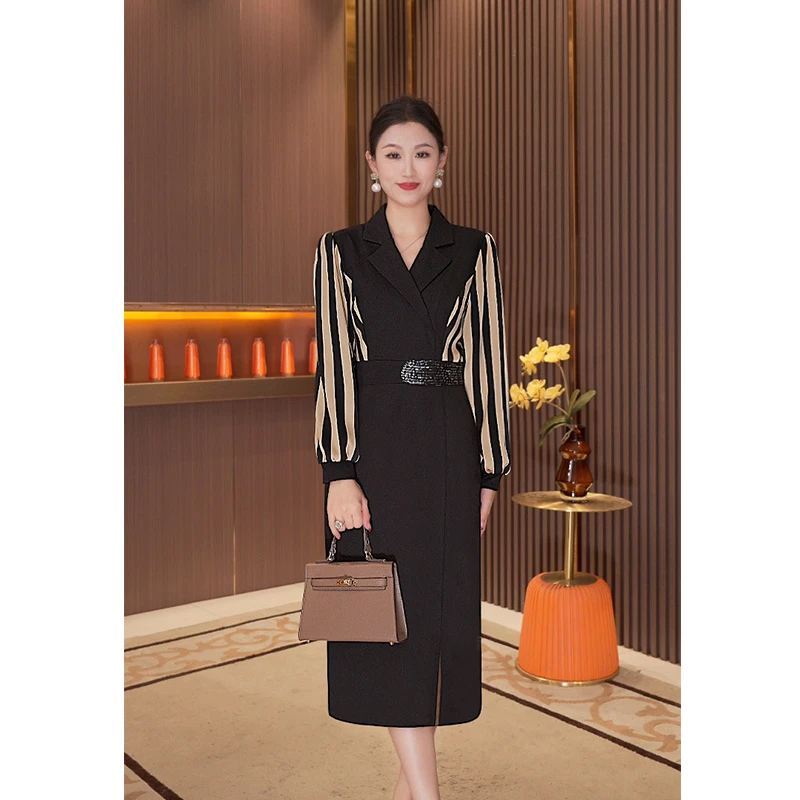 高端连衣裙女2024新款修身显瘦气质法式黑色裙子包臀一步裙A8305