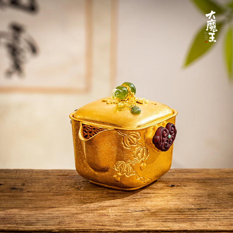 蜂鸟工坊传家壶手工艺品纯手工镀金葫芦盖碗银壶手抓壶SWA11257