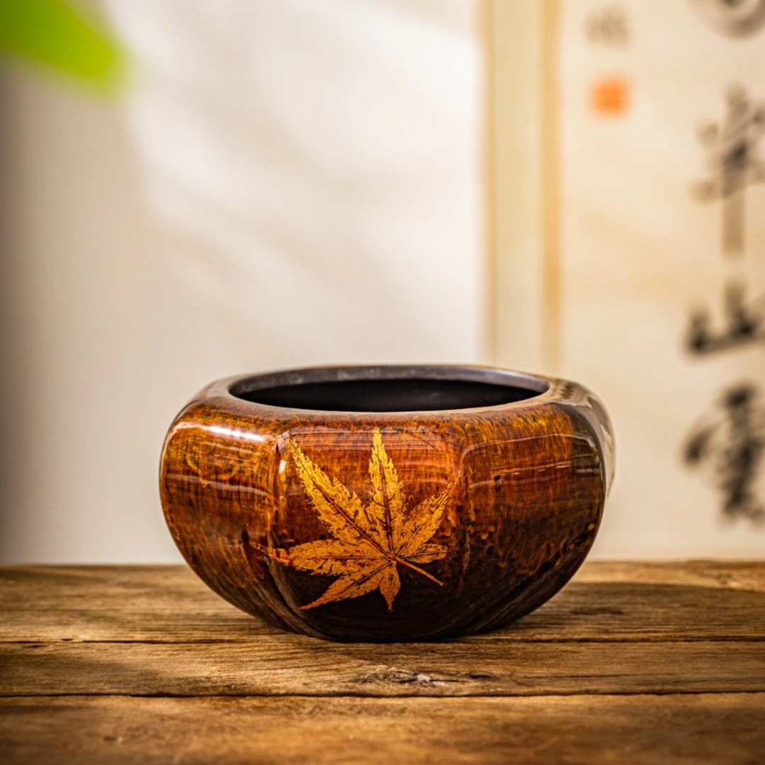 蜂鸟工坊文创系列大漆枫叶水洗建水水盂家用茶具配件WCDQJS007