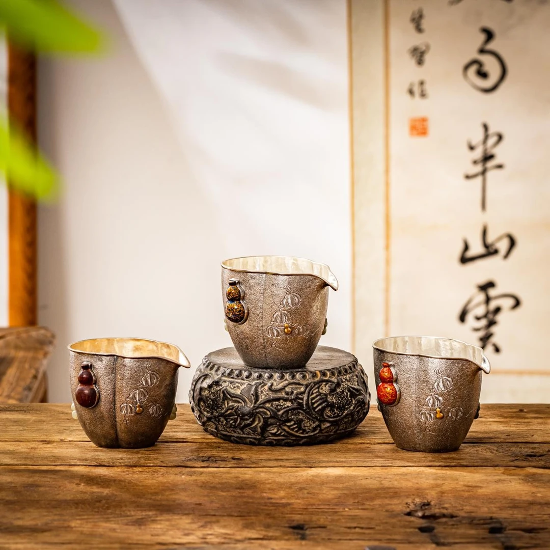 蜂鸟工坊大师壶手工艺品麻纹葫芦鹰嘴公道杯家用银公杯MJYXA2033