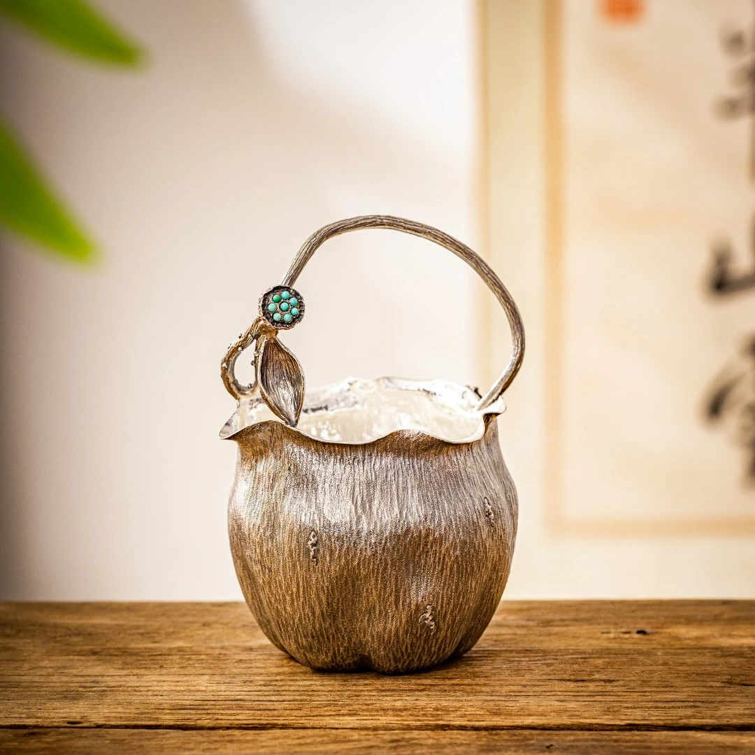 【银壶大魔王】手工艺品莲蓬提梁公杯分茶器银壶茶具MJYXA2018