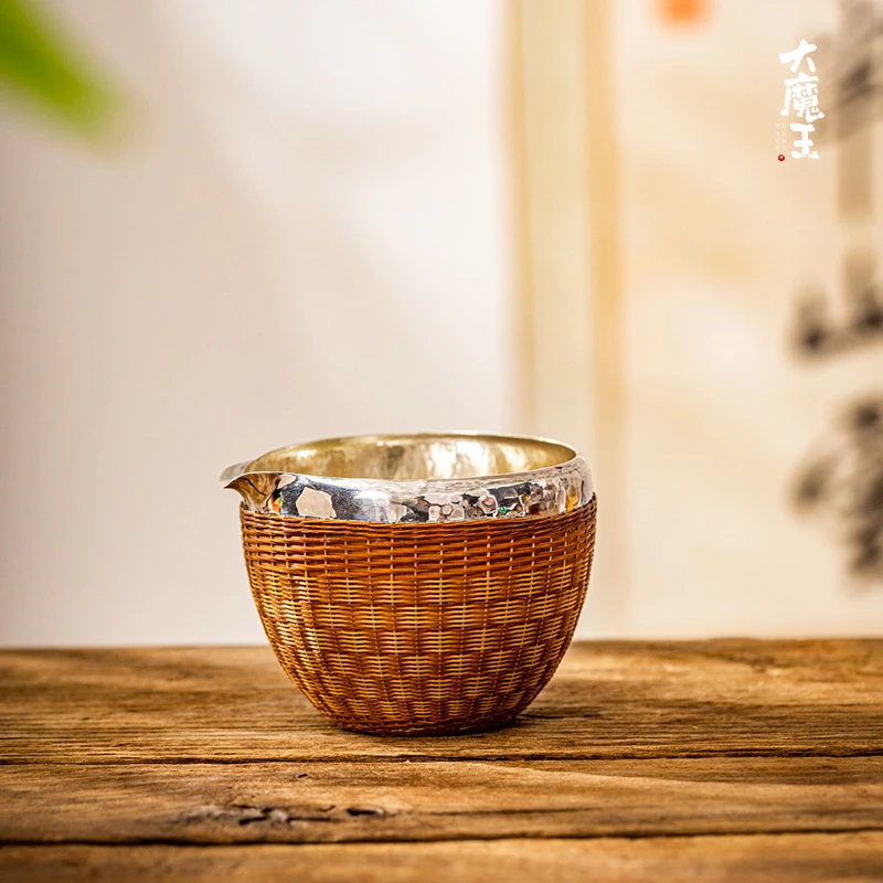 【银壶大魔王】手工艺品纯手工家用竹编包银公杯分茶器MJYXA3002