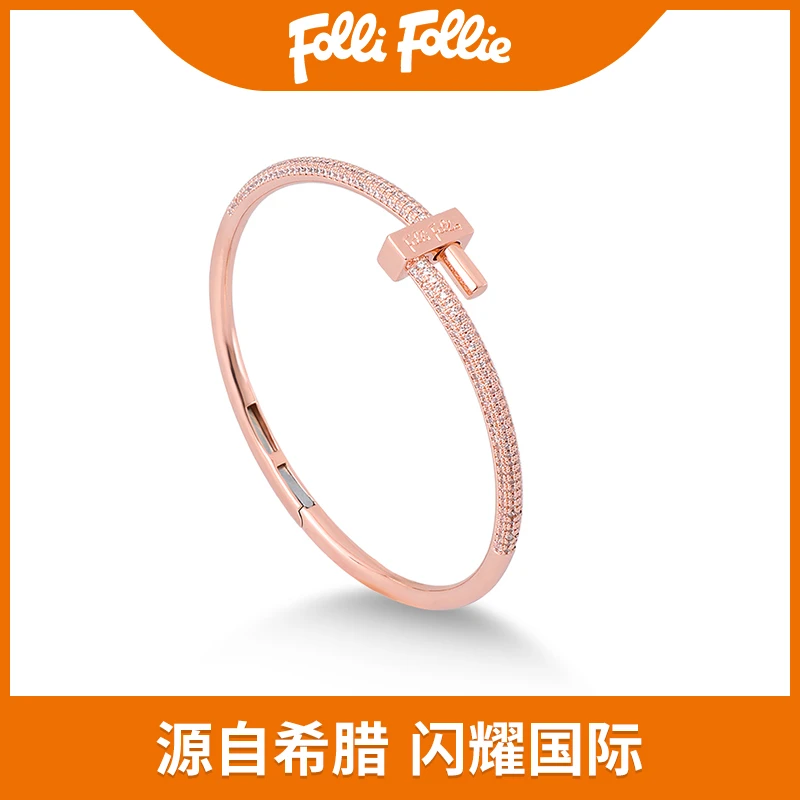 follifollie 铜合金合成锆石手镯 气质轻奢时尚百搭简约钉子手镯