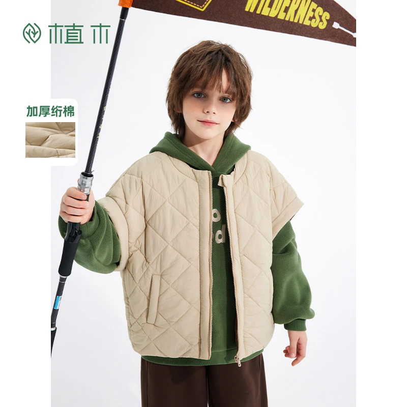 植木童装男童马甲外套2024新款秋冬中大童外穿棉服马甲儿童马甲