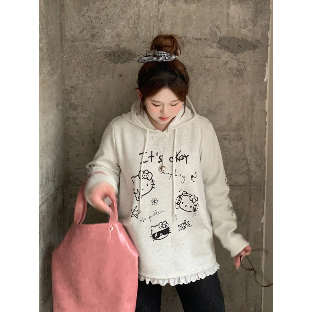 徐达布【星河万里】大码雅丹休闲连帽卫衣灰色慵懒套头R25852C43