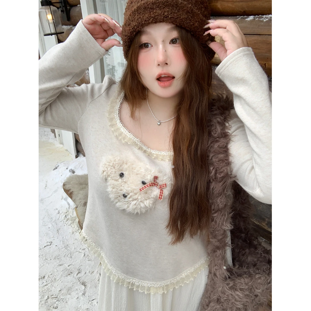 徐达布【元气颂歌】大码方领长袖内搭秋冬花边打底Z27928C44