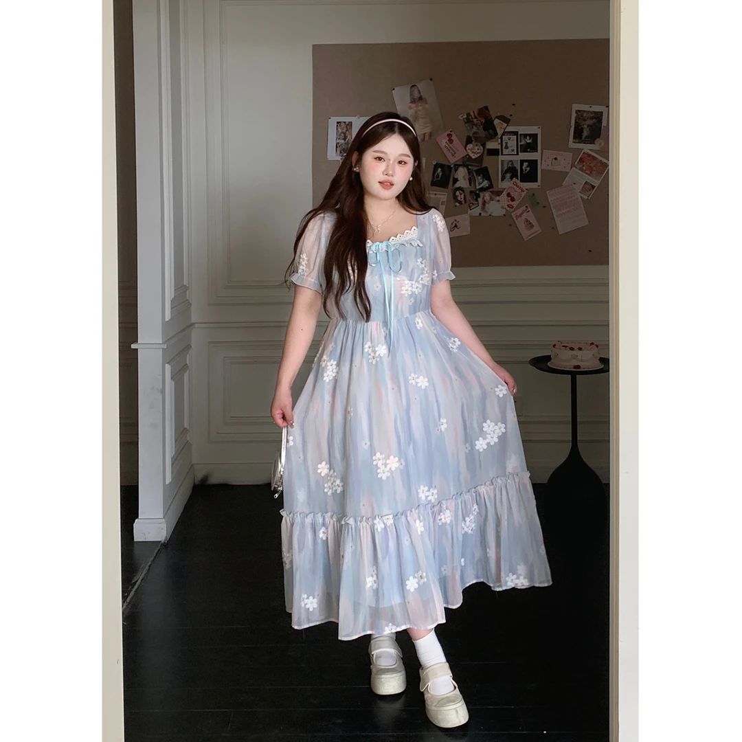 63徐达布 【夏日海盐】雪纺印花立体刺绣面料连衣裙 L21531C42