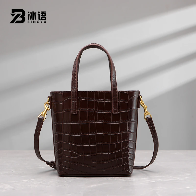 [冰语]夏季秋冬新款简约经典百搭时尚鳄鱼纹手提单肩斜跨真皮女包