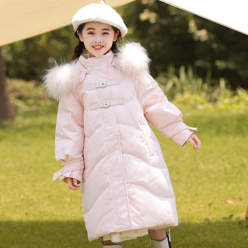 8306儿童羽绒服中长款2024新款中大童女童加厚冬装外套白鸭绒羽绒