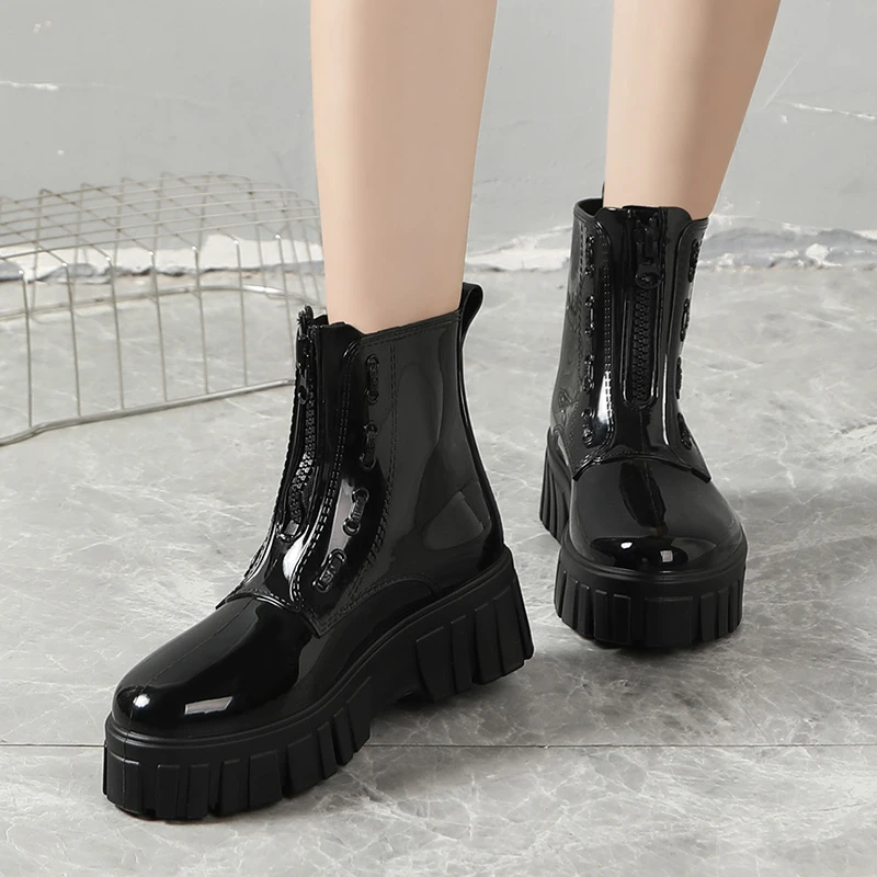 时尚雨鞋女短筒马丁靴防滑短靴厚底水鞋低筒雨靴内增高水靴圆头