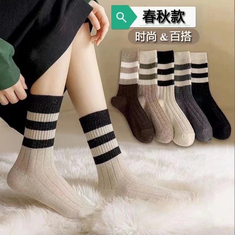 春秋季新款时尚百搭高帮长袜ins百搭中筒袜条纹潮袜女袜子