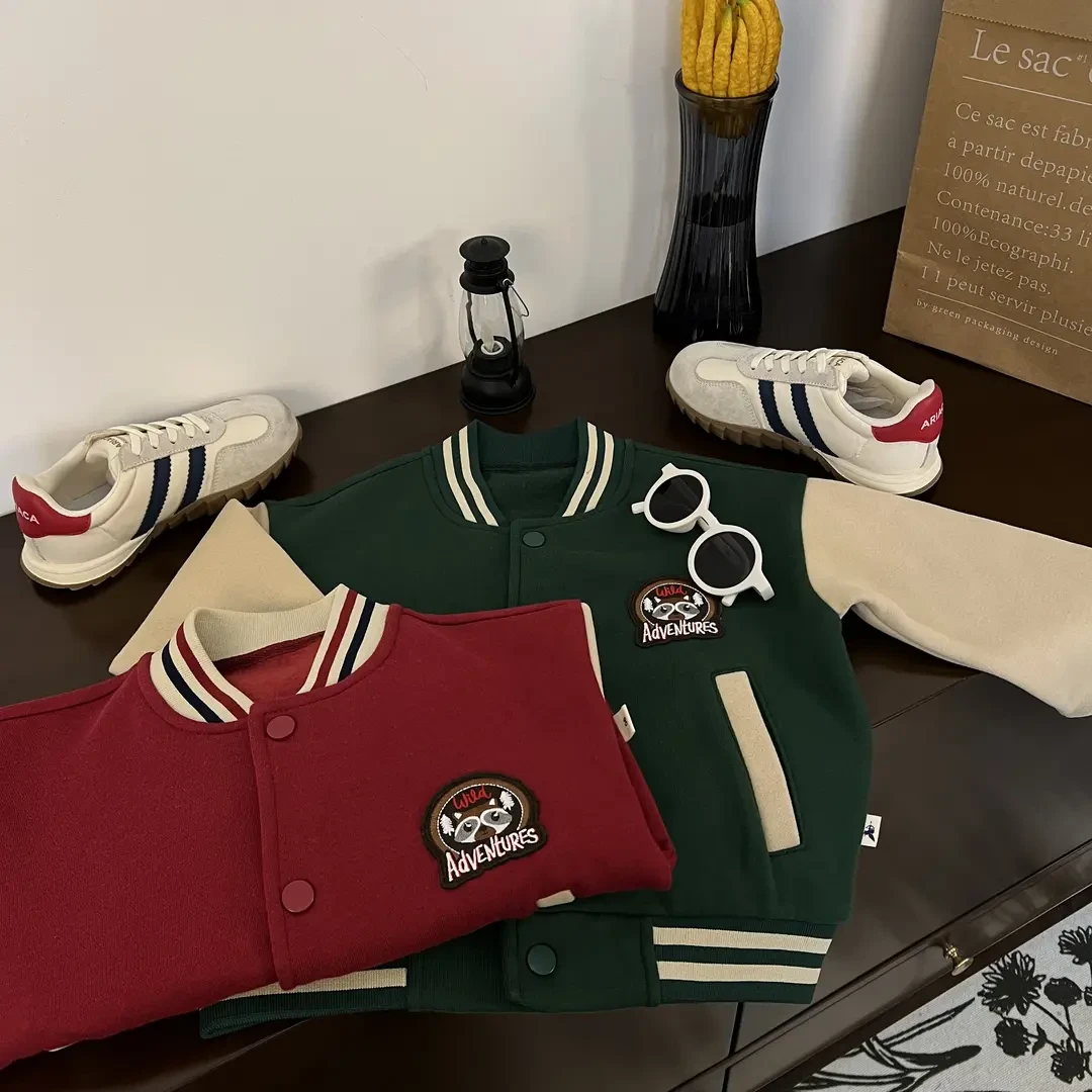 【美式棒球外套】秋季萌娃省心穿搭加绒棒球服夹克撞色拼接经典款