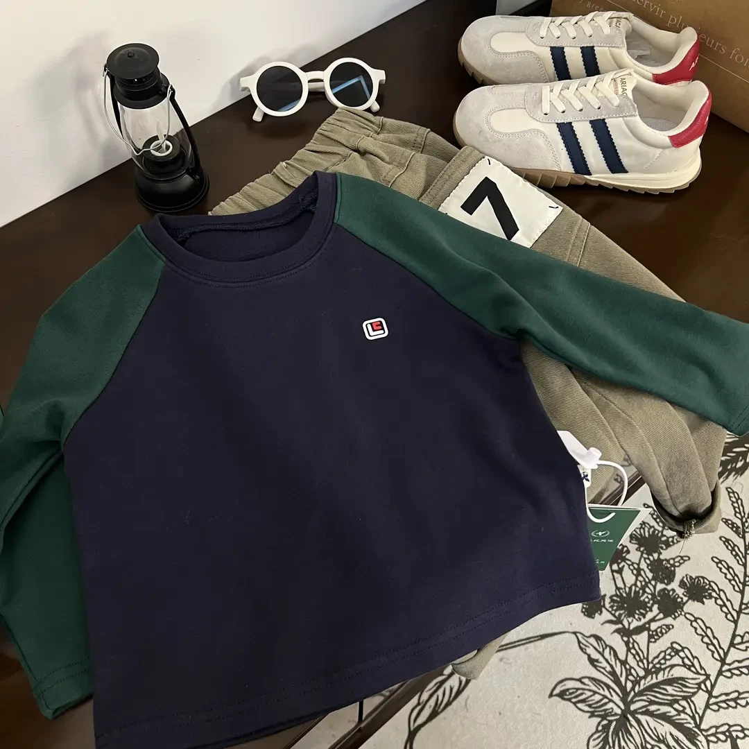 【WD171加厚纯棉磨毛】萌娃穿搭秋冬季打底衫圆领长袖纯色套头上衣