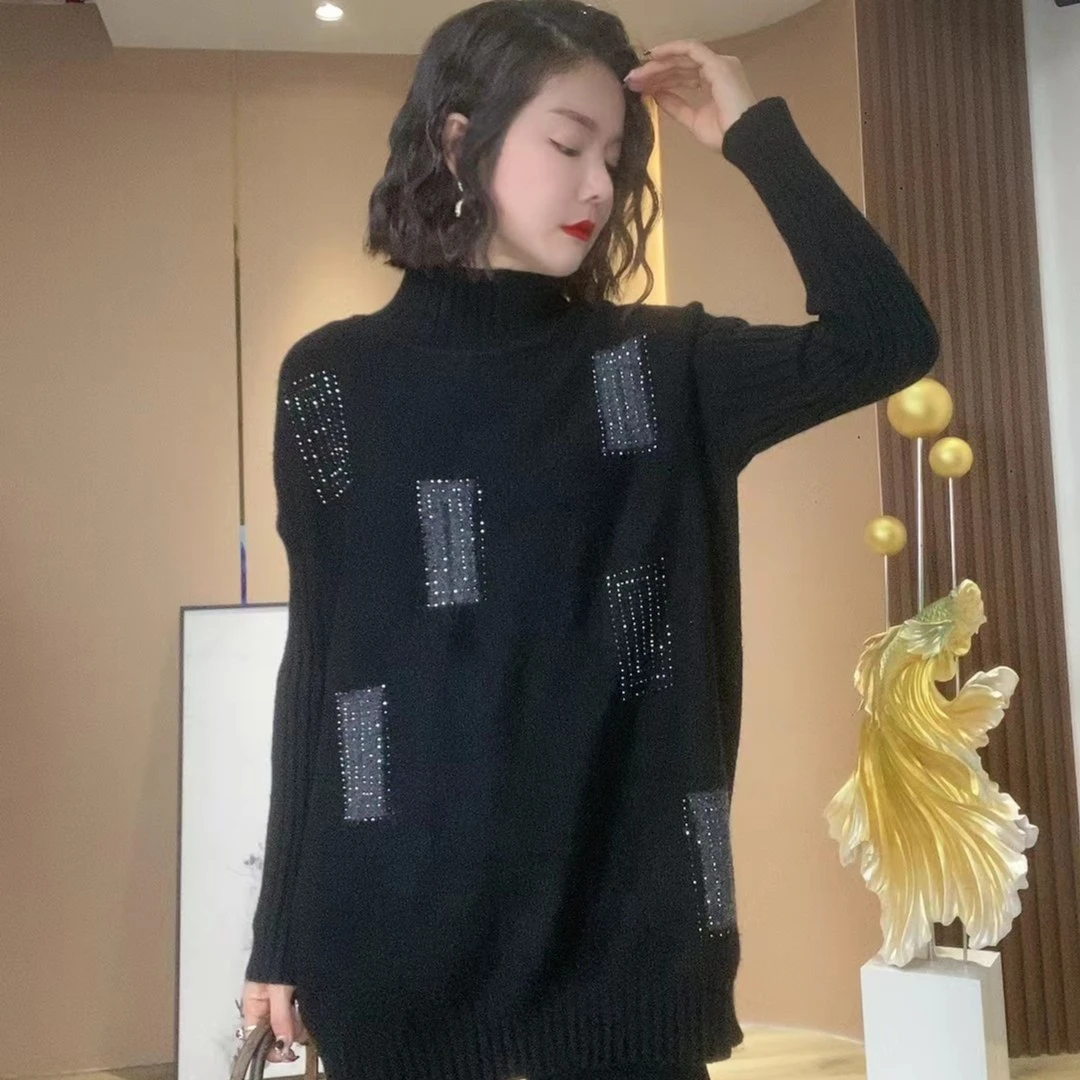 宽松显瘦百搭毛衣高级感宫格镶钻洋气上衣女2022秋冬新款大码女装