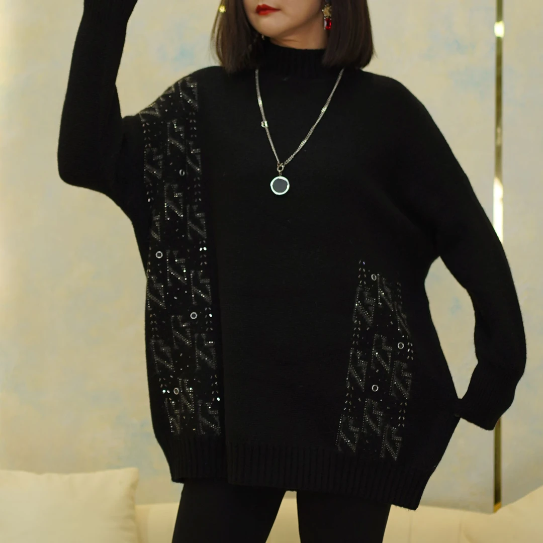 时尚洋气高级感气质上衣2024冬季新款微胖女装遮肉显瘦百搭毛衣