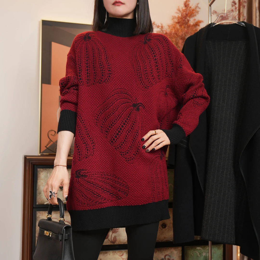 宽松显瘦百搭保暖高档毛衣2023冬季新款半高领时尚高级感洋气上衣