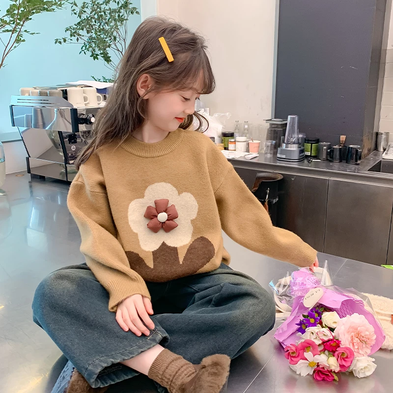 女童毛衣秋冬装2025新款洋气5986装冬季针织衫打底小女孩圆领上衣