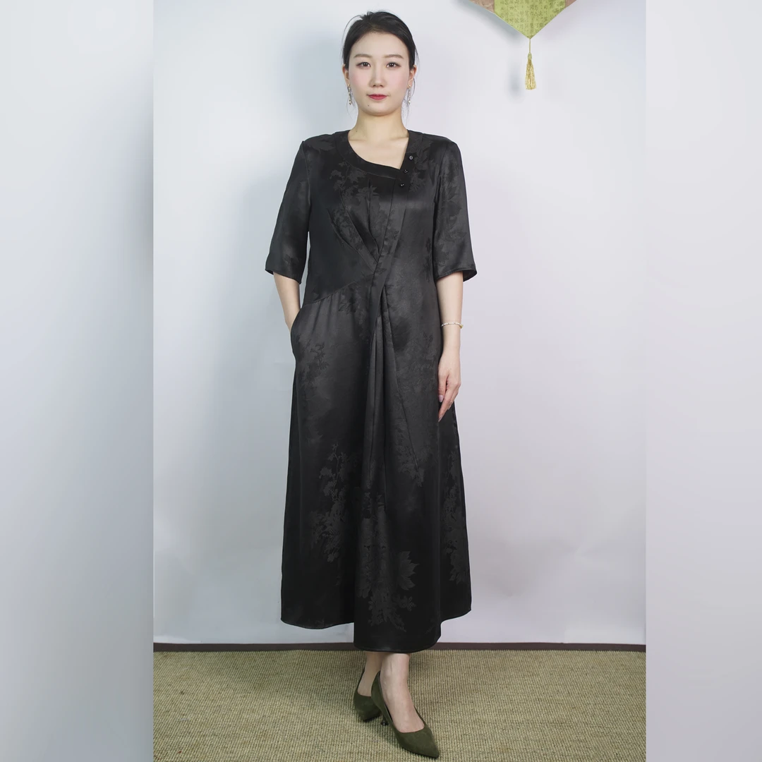 【万象有衣】念晚-设计师款真丝香云纱连衣裙-5191