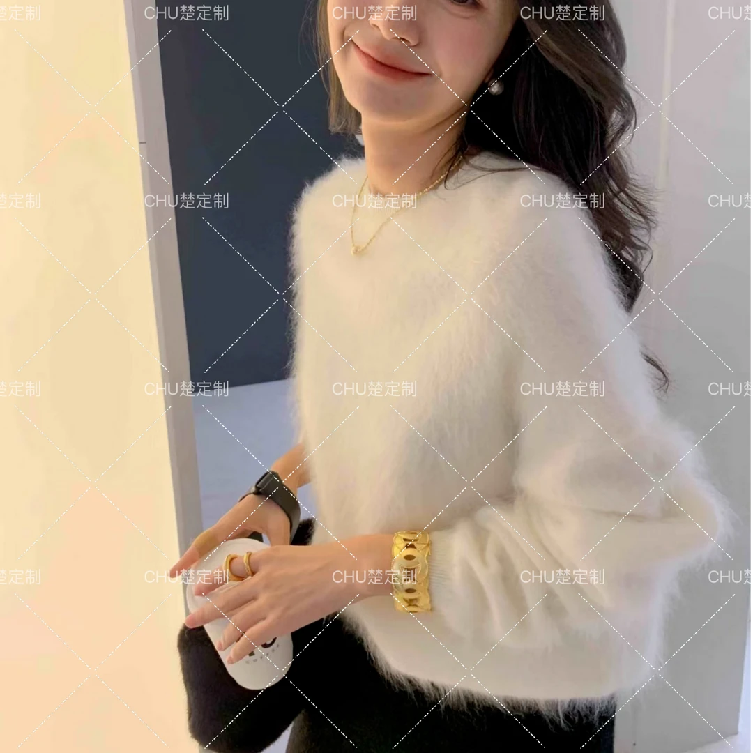 【万人迷】少量！重磅时尚100山羊绒拉绒圆领轻奢羊绒毛衣针织衫