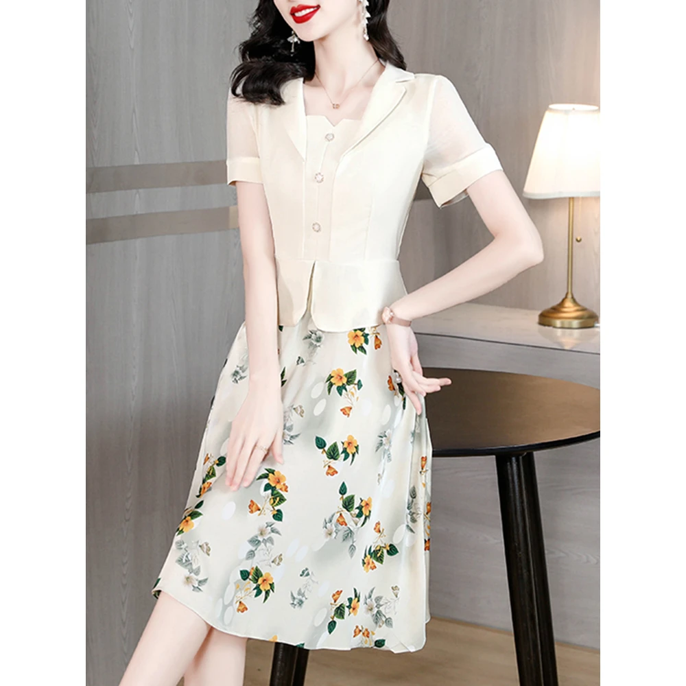 雪纺连衣裙子女士装夏季2024年新款春秋假两件妈妈气质短袖中长裙