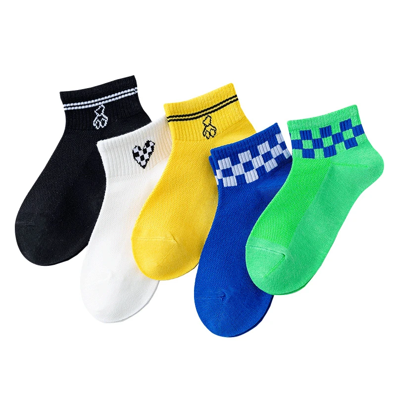 春秋季儿童透气运动棉袜短筒5双装4710