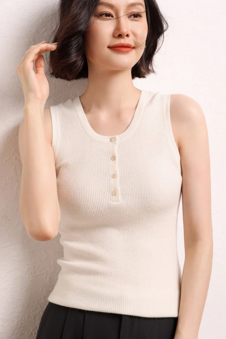 新款68支精纺100%山羊绒无袖圆领吊带背心修身显瘦打底百搭针织衫