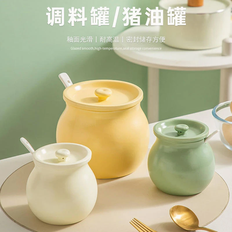 猪油罐陶瓷耐高温荤油罐厨房家用装猪油罐辣椒油罐调味调带盖罐子