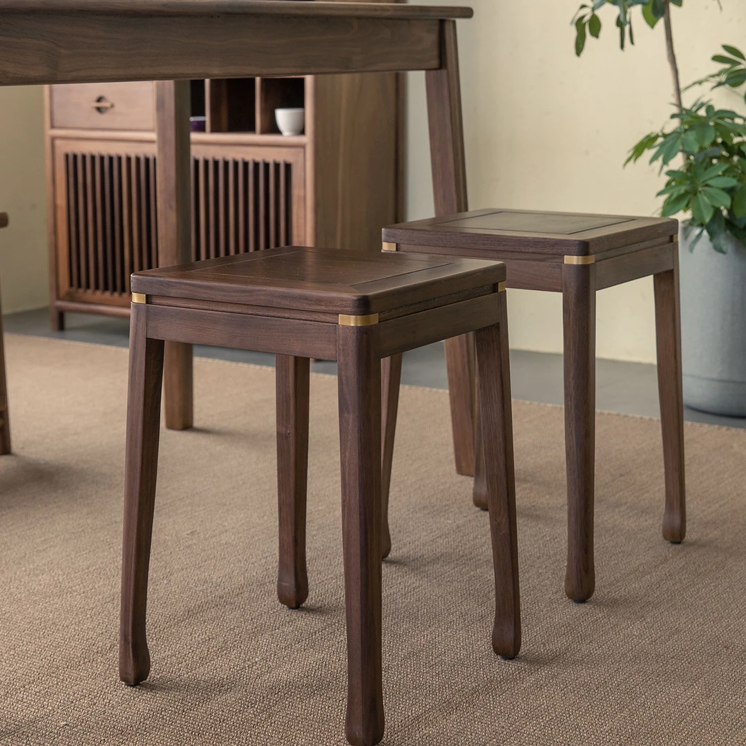 北美黑胡桃木凳家用茶桌客厅轻奢四方可叠放餐凳学习耐用实木凳子