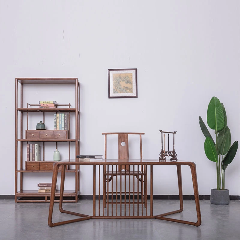 杪轩北美黑胡桃木茶桌实木新中式茶桌椅组合阳台大板茶桌茶台