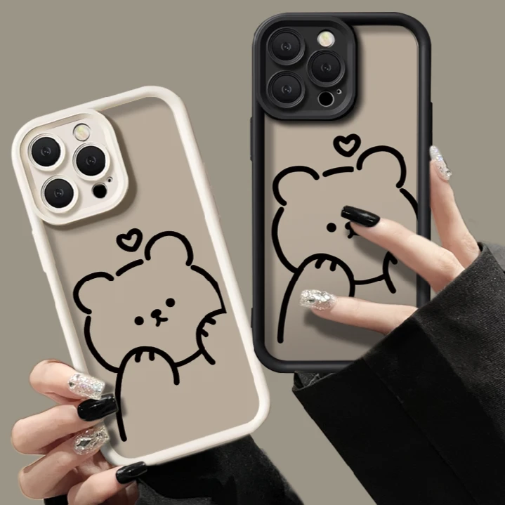 线条小熊苹果14Pro手机壳iPhone13/12/11高级感13Promax网红14/15