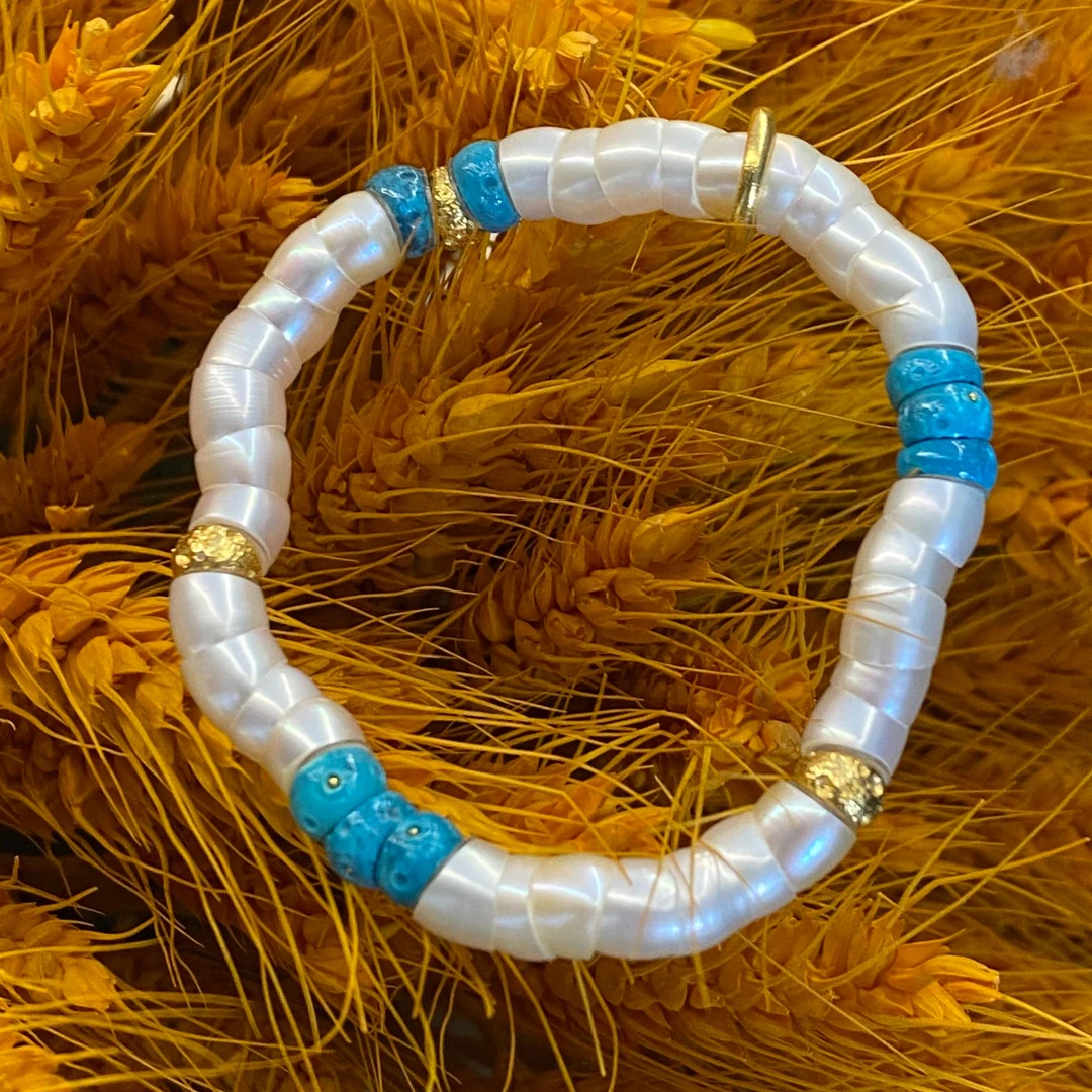 【小王】设计气质百搭DIY时尚搭配款绿松石珍珠手串