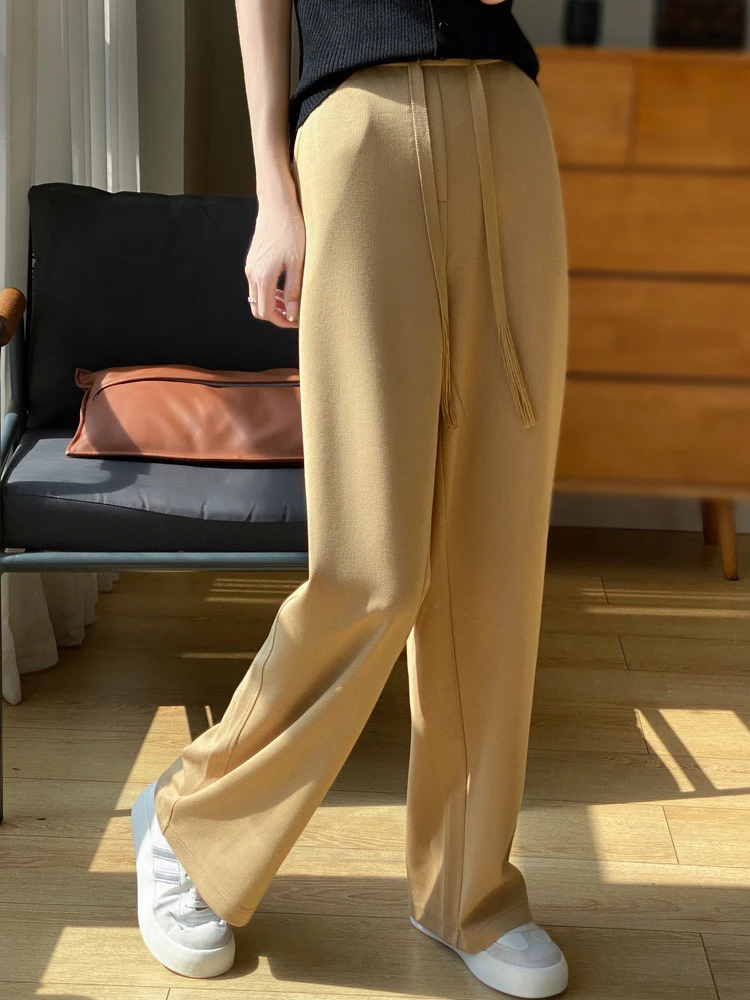 夏季精纺新款高腰休闲垂感显瘦直筒裤春秋