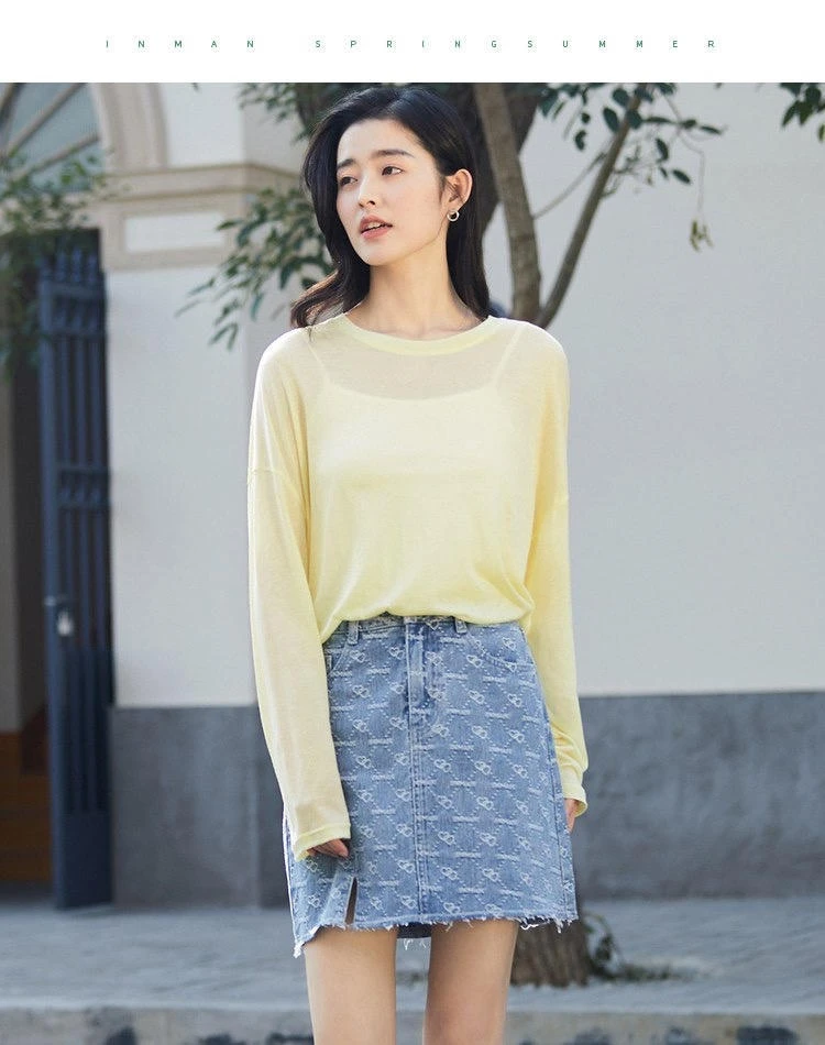 莱赛尔天丝打底衫女圆领轻薄宽松韩版内搭百搭防晒衣长袖女面膜衣