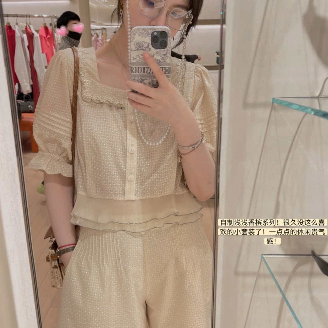 ASM ANNA◆浅浅香槟自制系列~A8298重磅花边上衣洋气A字连衣裙