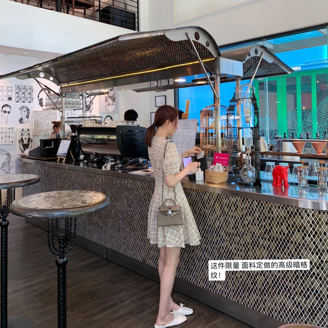 ASM ANNA◆ 榛子拿铁 限量订制面料暗格纹连衣裙A6282