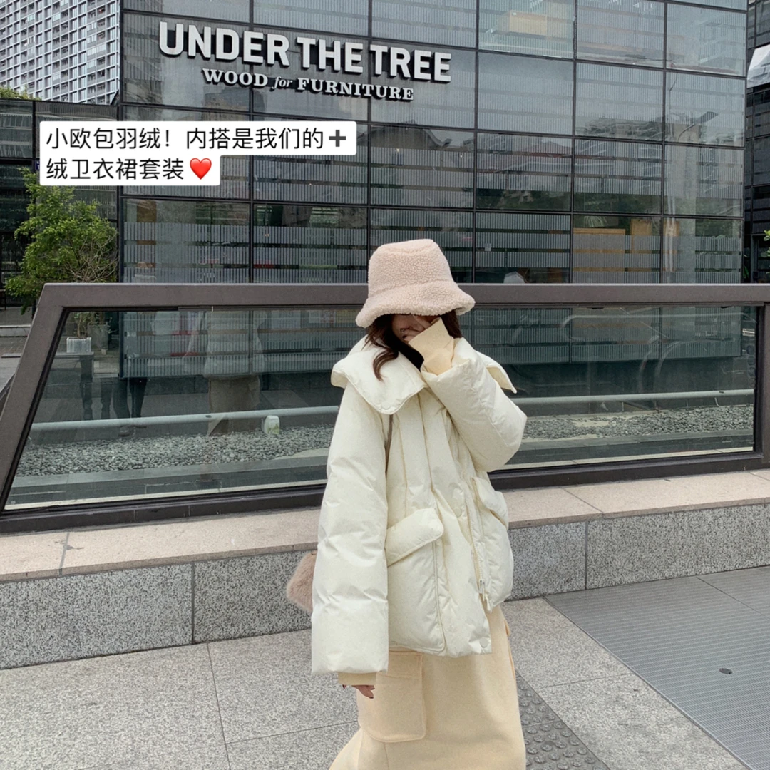 ASM ANNA◆ 代官山泡芙~ 花苞袖暖萌大翻领短羽绒服A6964