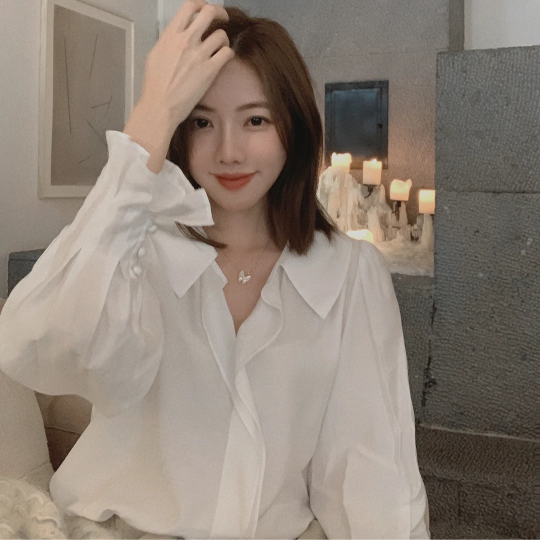 ASM ANNA◆Flora衬衫~气质花瓣领袖口褶皱感衬衫A8603